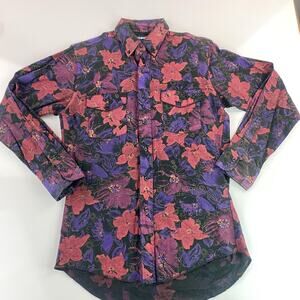 Rare VTG Wrangler Shirt Mens small 15-33 Purple Floral Cowboy Cut Western 90s